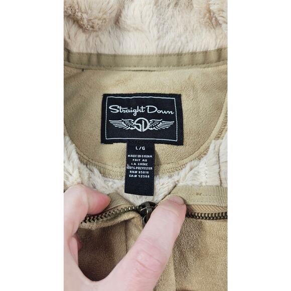 Straight down sz large L suede sherpa SOFT lined zip front vest Warm winter EUC - Picture 4 of 8